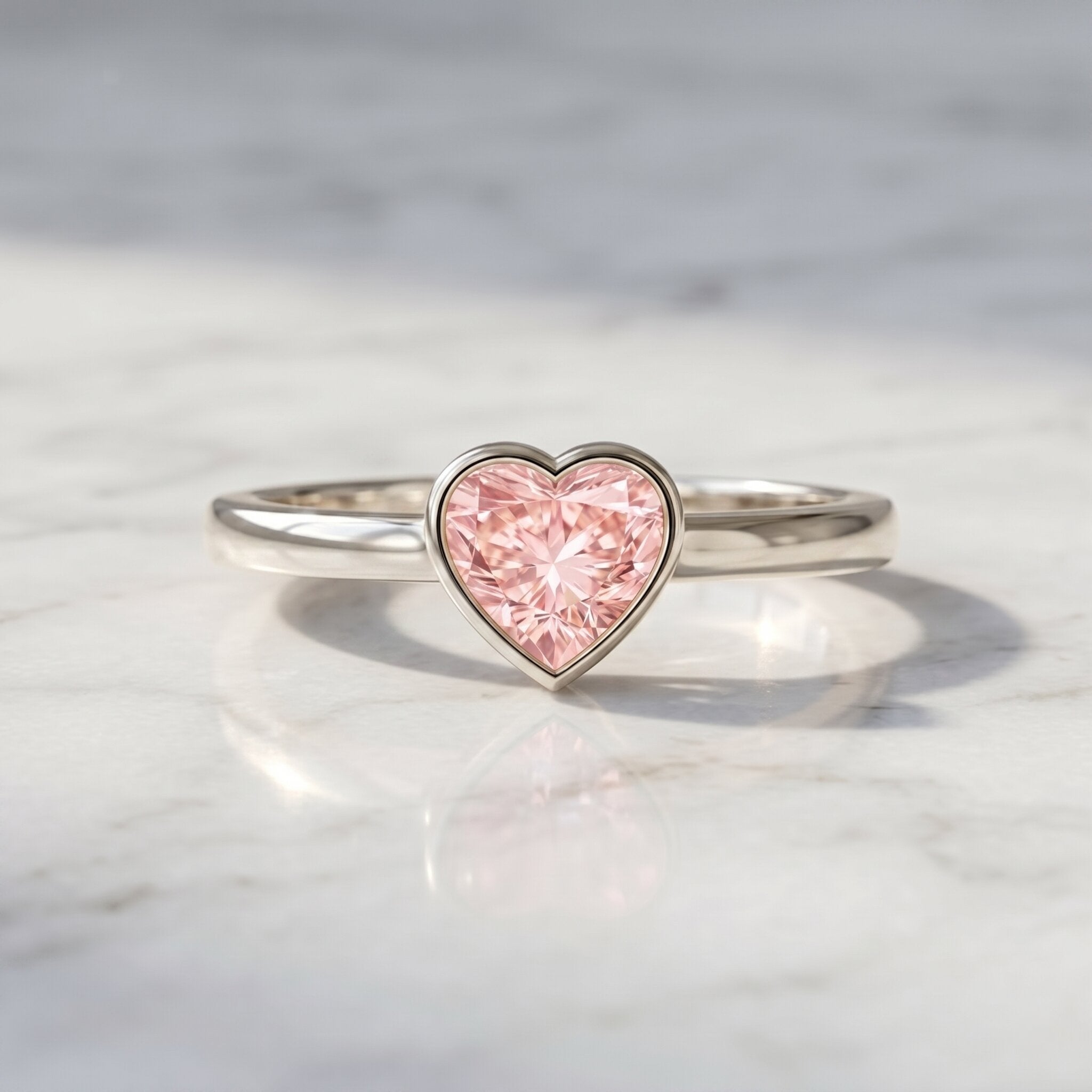 Bezel Set Lab Grown Pink Diamond Solitaire Promise Ring with IGI Certificate
