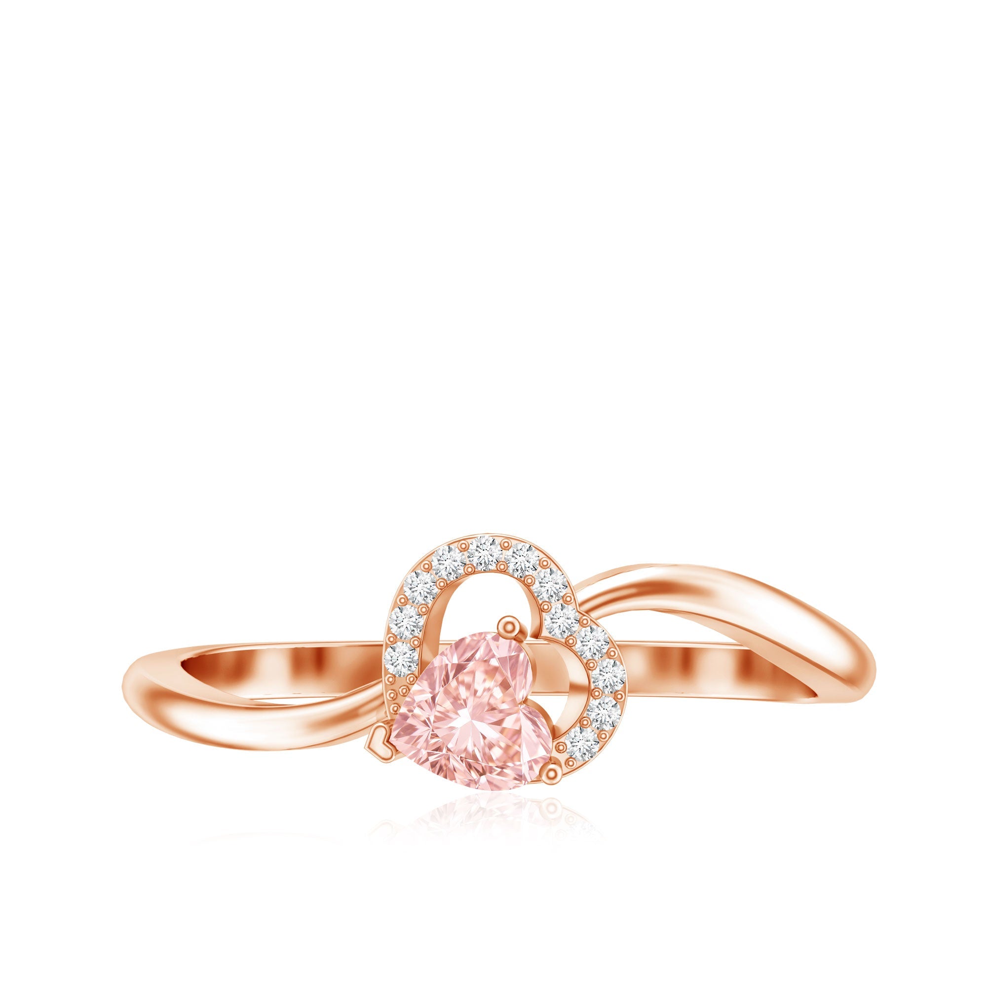 IGI Certified Lab Grown Pink Diamond Heart Promise Ring with Twisted Band