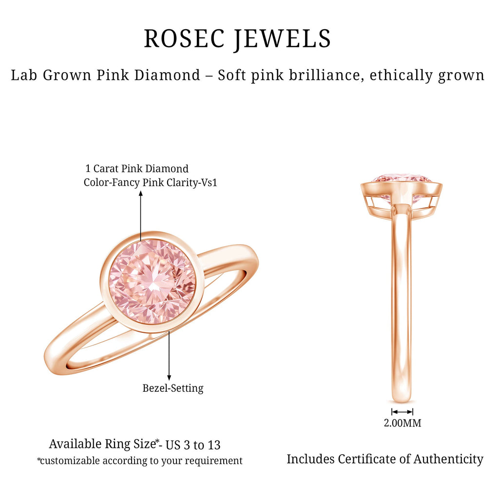 1 CT Lab Grown Pink Diamond Bezel Set Engagement Ring with IGI Certificate