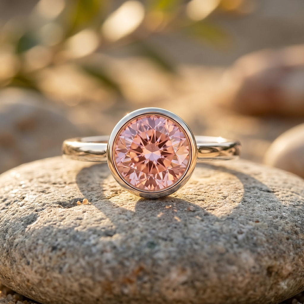 1 CT Lab Grown Pink Diamond Bezel Set Engagement Ring with IGI Certificate