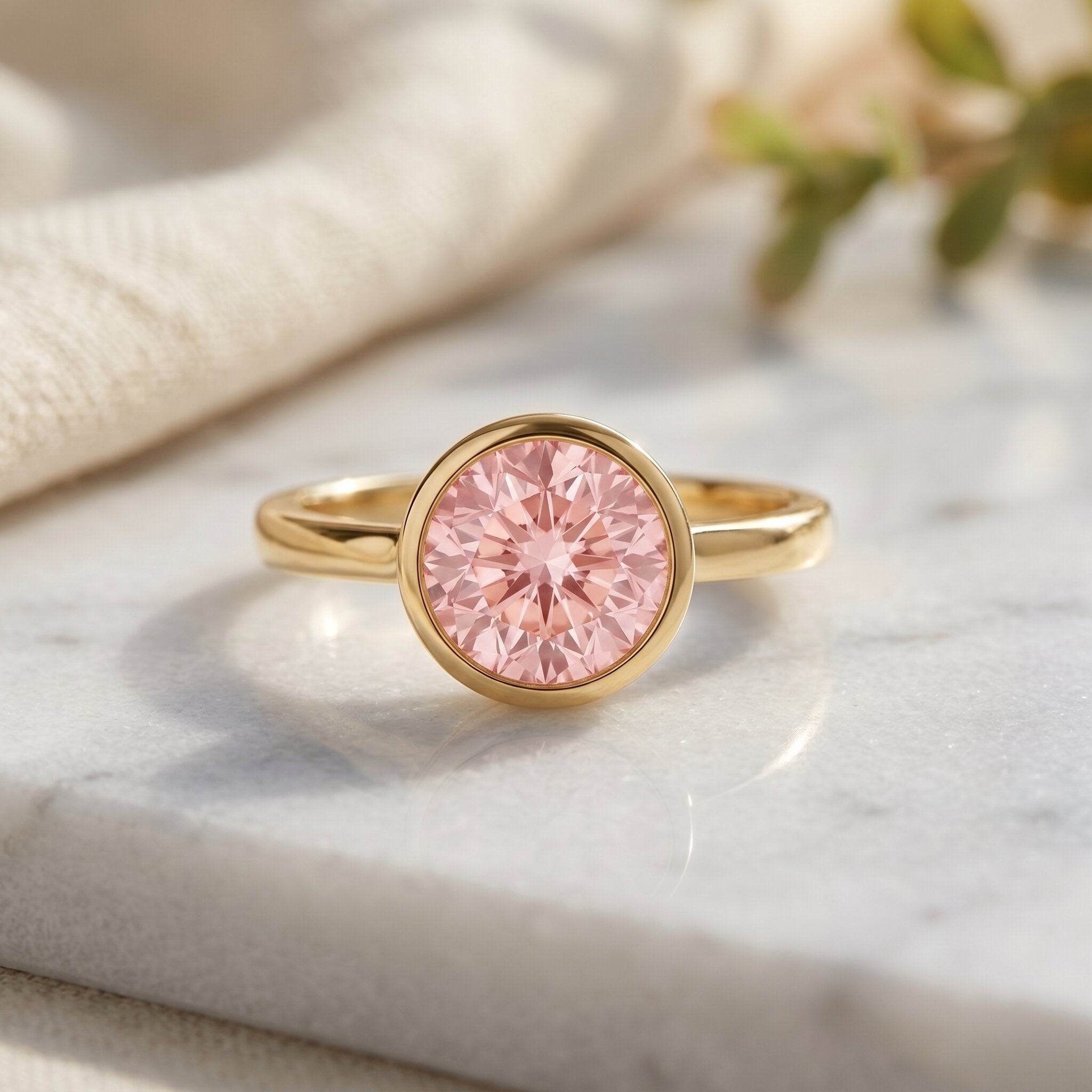 1 CT Lab Grown Pink Diamond Bezel Set Engagement Ring with IGI Certificate