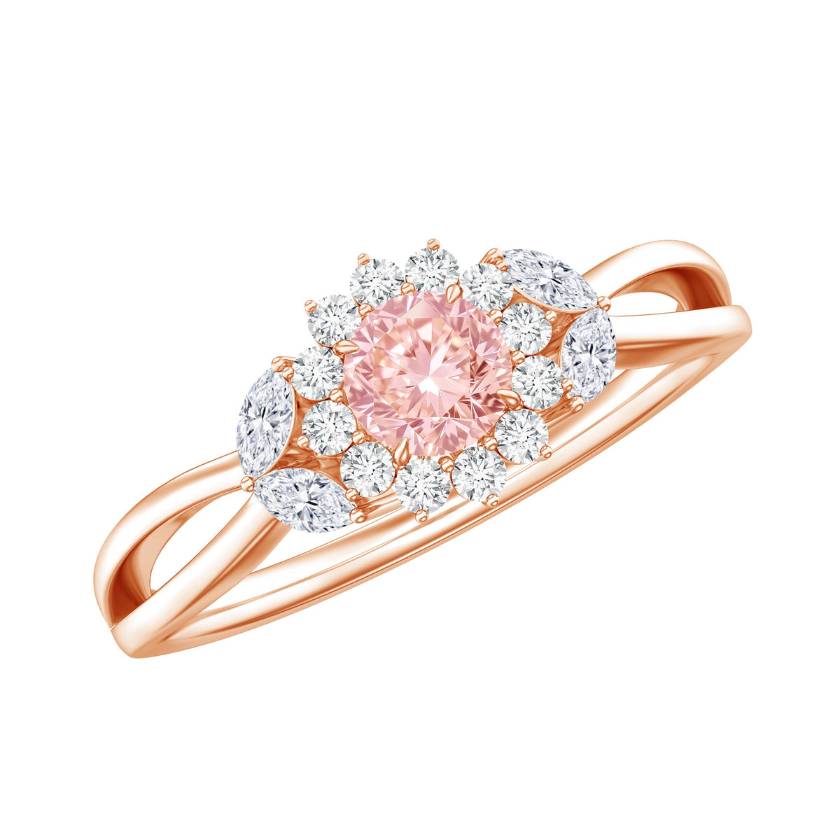 Lab Grown Pink and White Diamond Flower Engagement Ring IGI Certified | Rings | Wiccan Center
