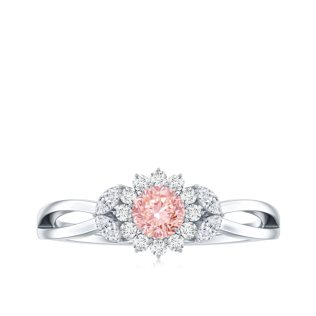 Lab Grown Pink and White Diamond Flower Engagement Ring IGI Certified