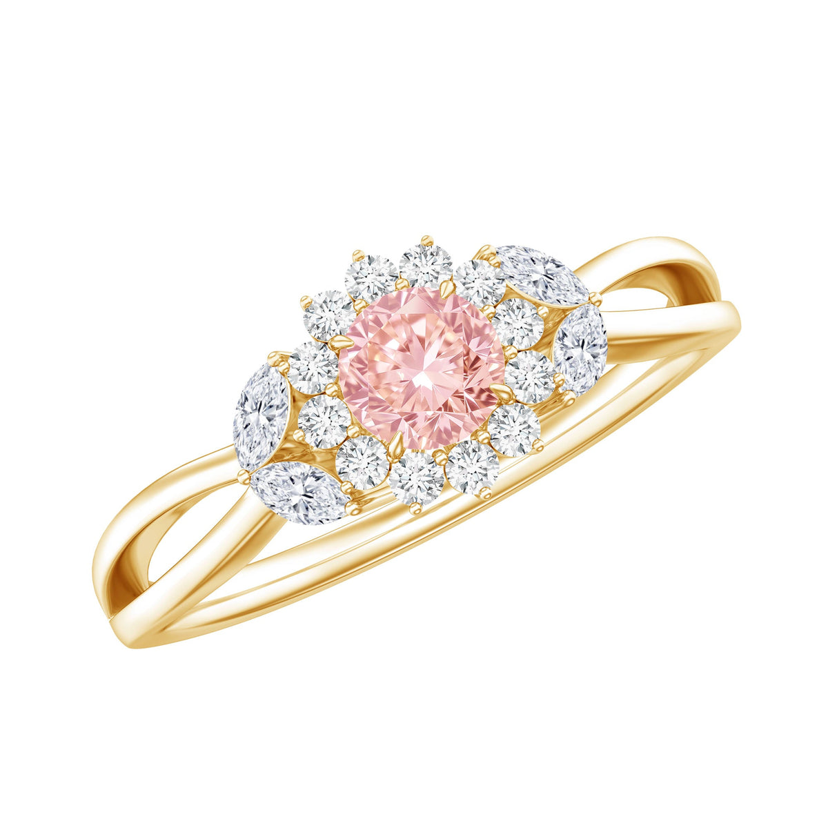 Lab Grown Pink and White Diamond Flower Engagement Ring IGI Certified | Rings | Wiccan Center