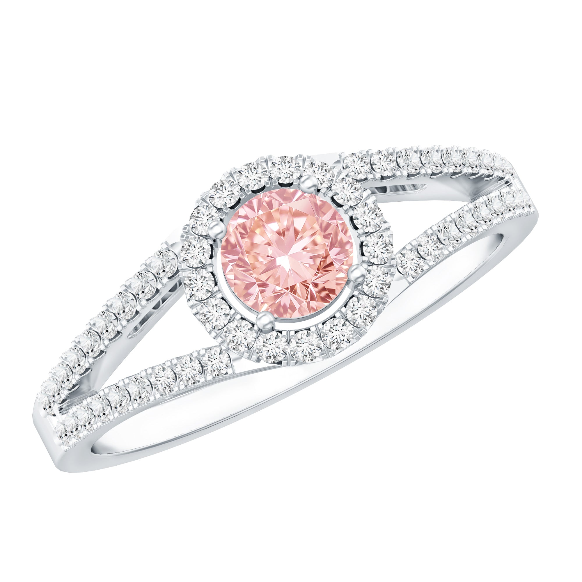 IGI Certified 1 CT Pink Lab Grown Diamond Halo Engagement Ring