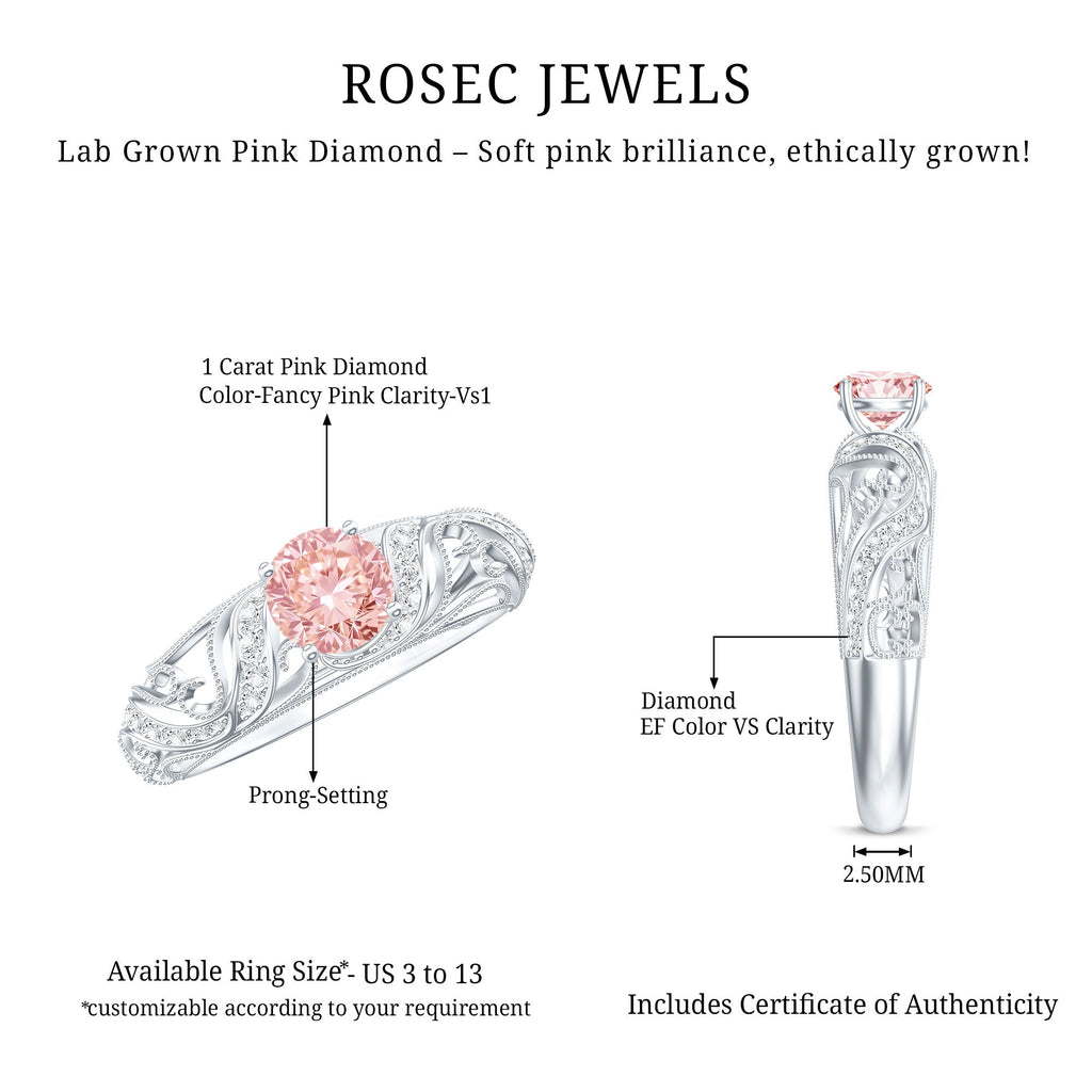 Lab Grown Pink Diamond Vintage Inspired Engagement Ring IGI Certified