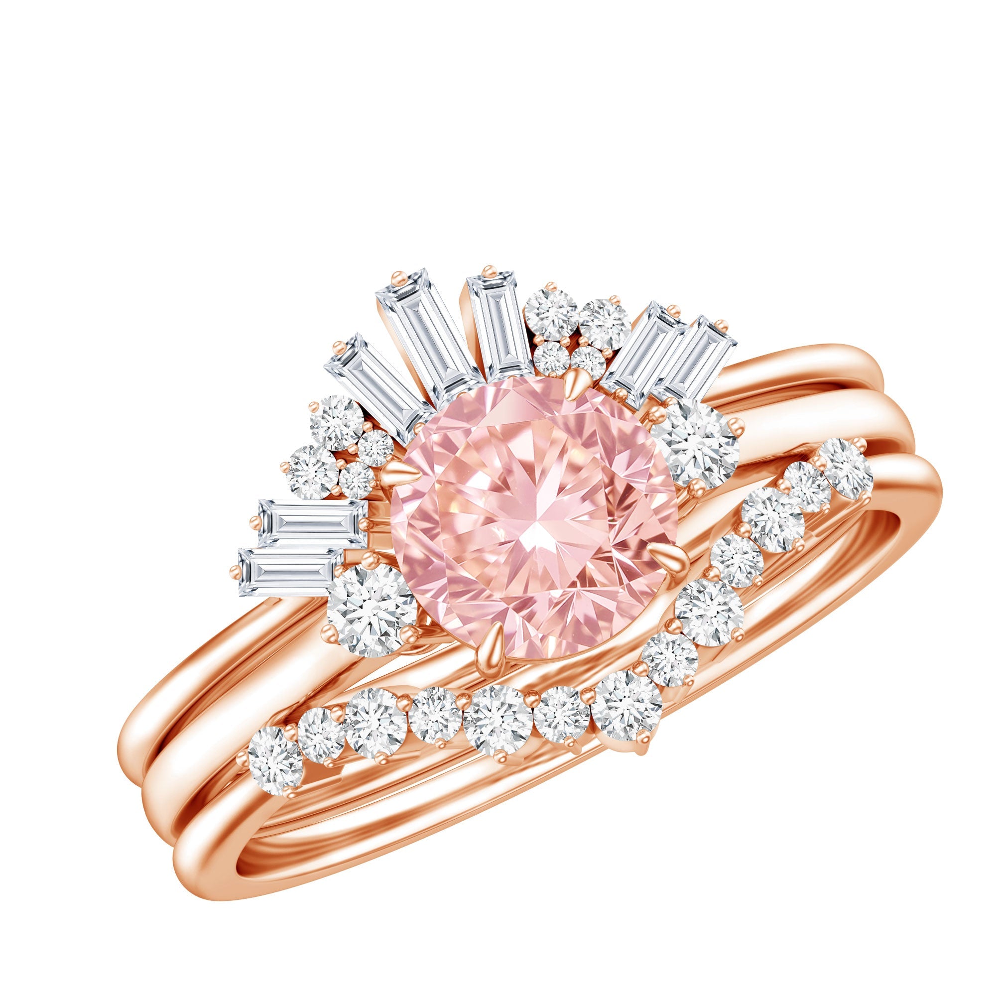 IGI Certified Lab Grown Pink White Diamond Trio Wedding Ring Set | Rings | Wiccan Center