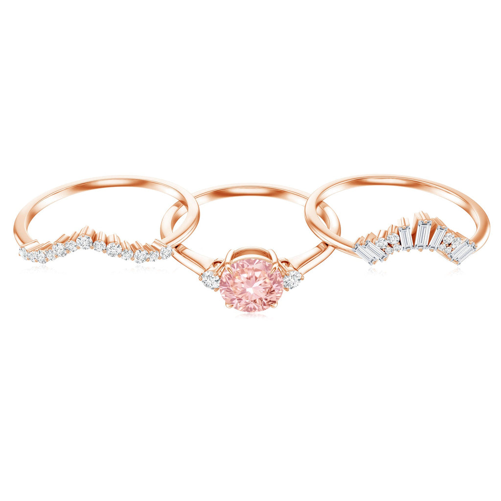 IGI Certified Lab Grown Pink White Diamond Trio Wedding Ring Set