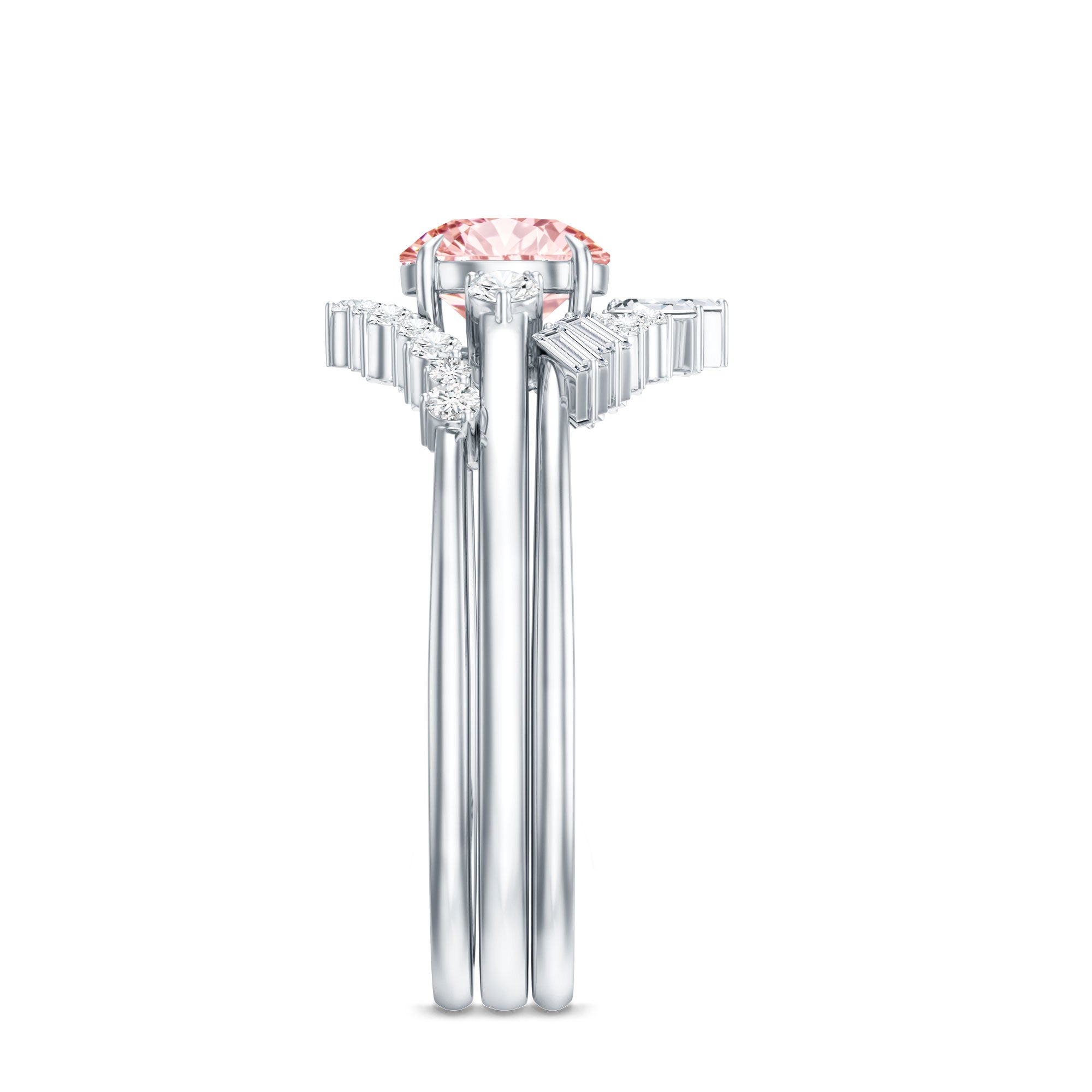 IGI Certified Lab Grown Pink White Diamond Trio Wedding Ring Set