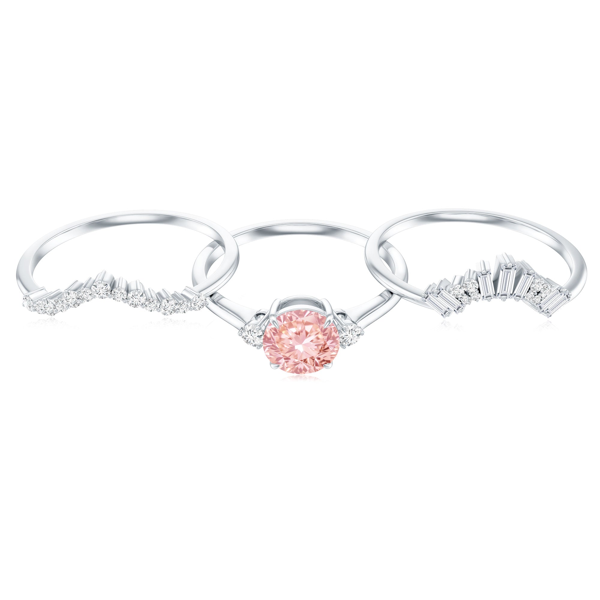 IGI Certified Lab Grown Pink White Diamond Trio Wedding Ring Set
