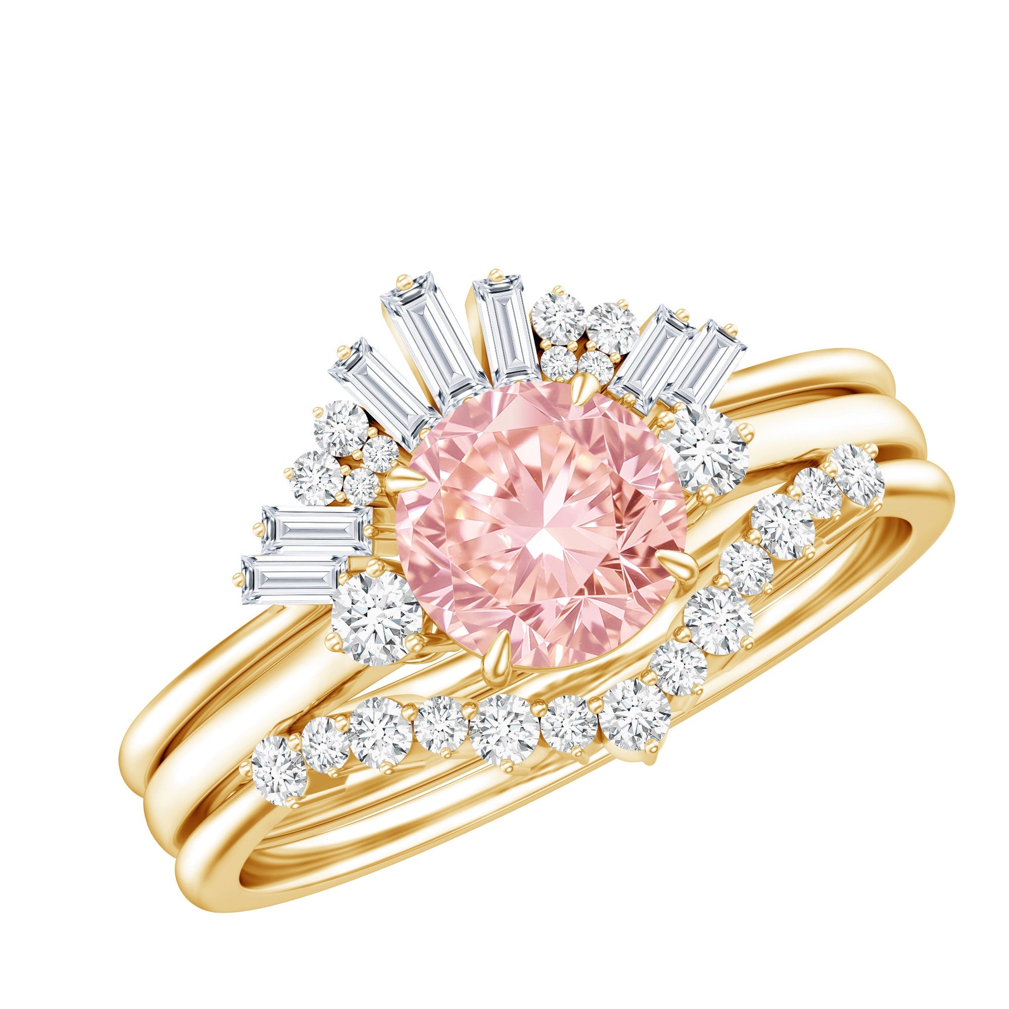 IGI Certified Lab Grown Pink White Diamond Trio Wedding Ring Set | Rings | Wiccan Center