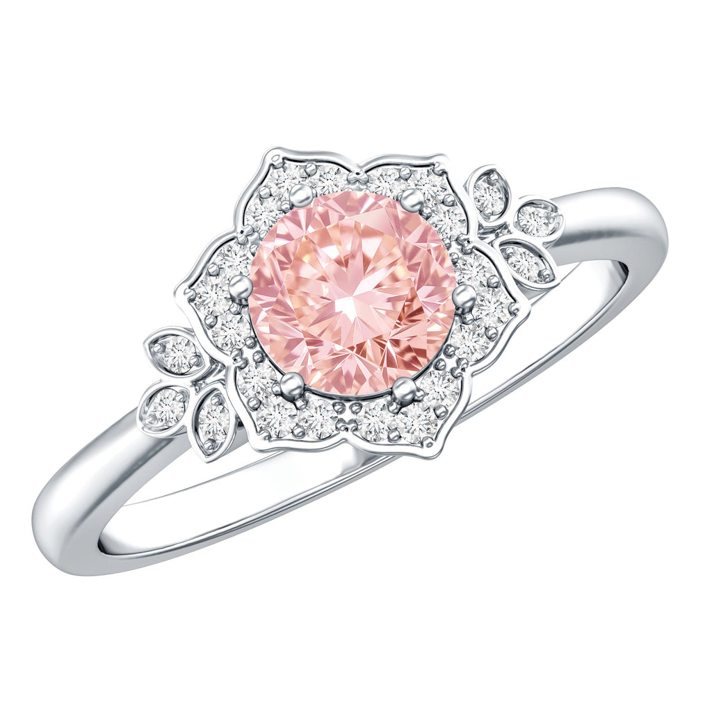 Pink and White Lab Grown Diamond Designer Engagement Ring with IGI Certificate