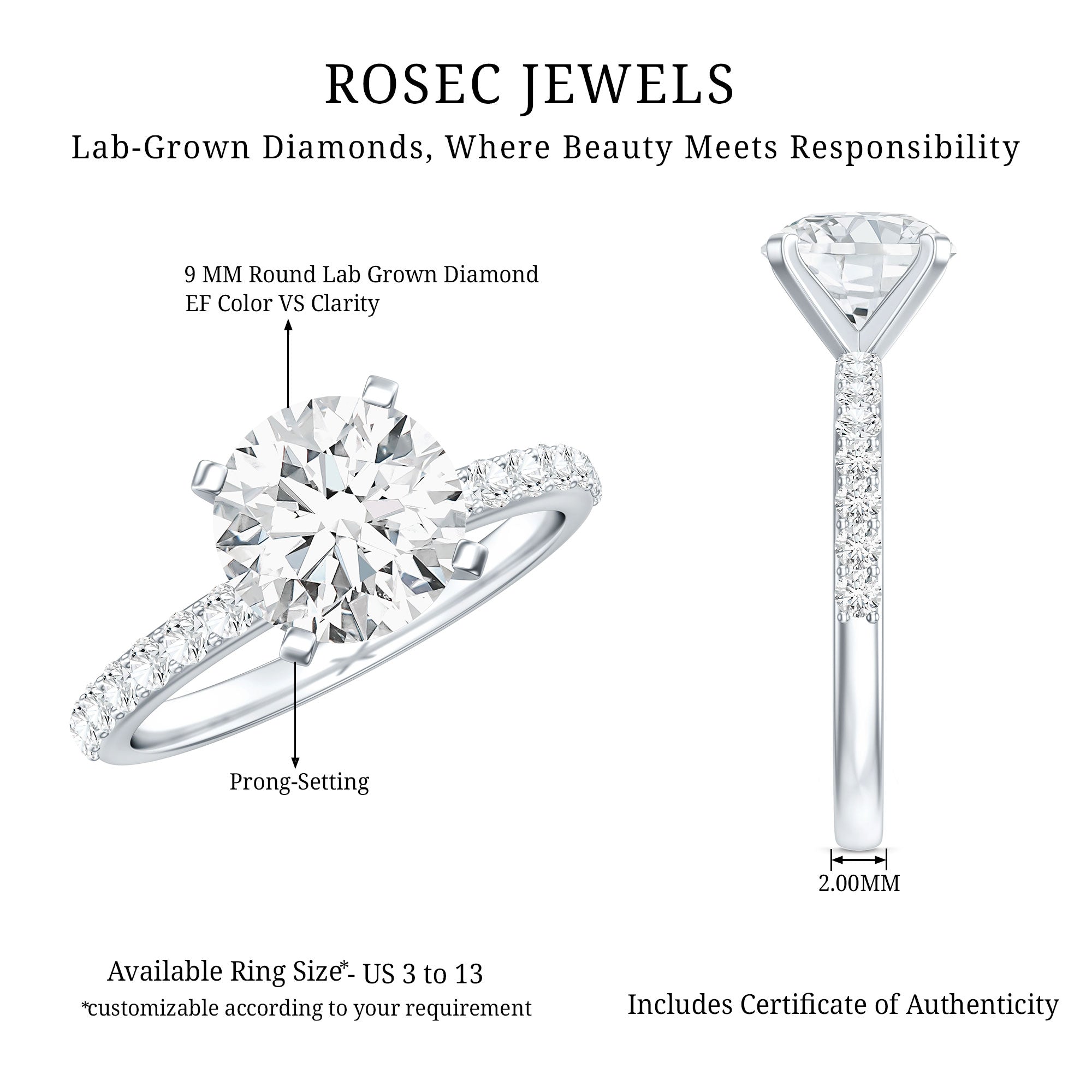IGI Certified 3 Carat Lab Grown Diamond Statement Ring for Women
