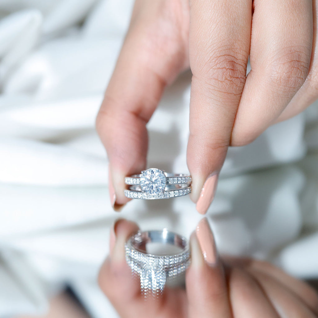 Certified 2 Carat Moissanite Solitaire Wedding Ring Set