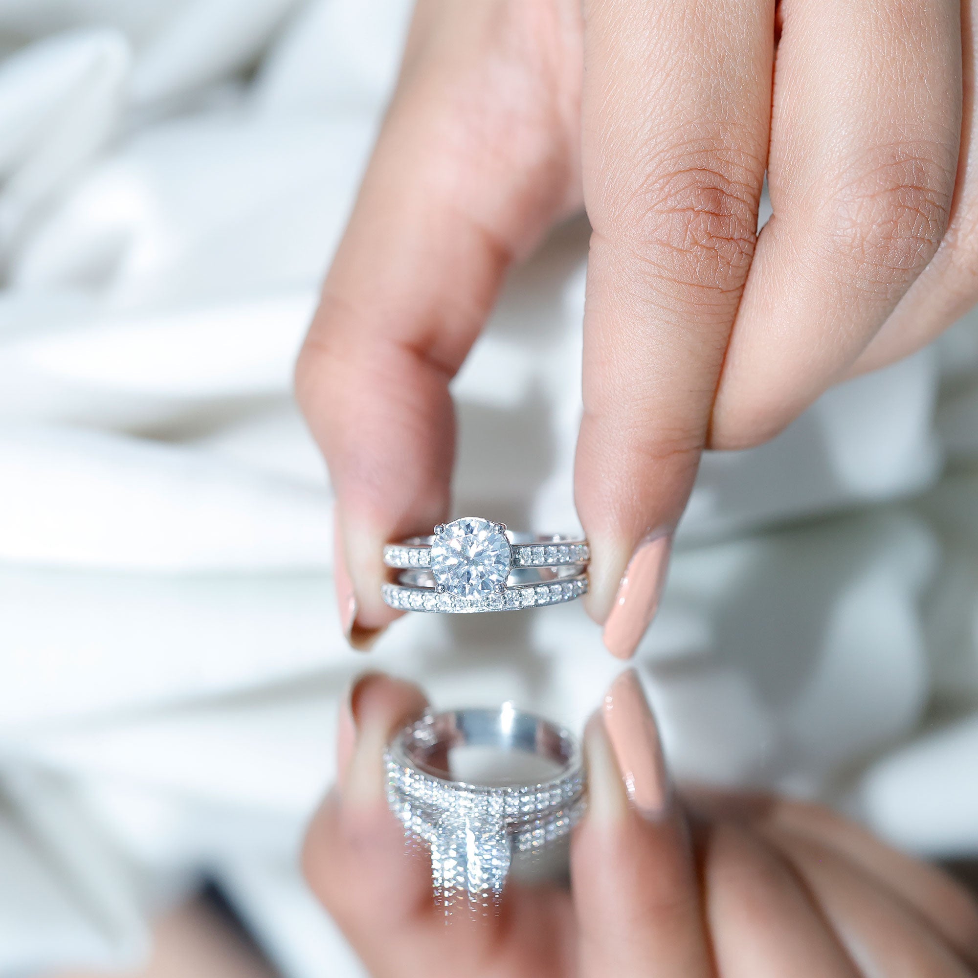 Certified 2 Carat Moissanite Solitaire Wedding Ring Set