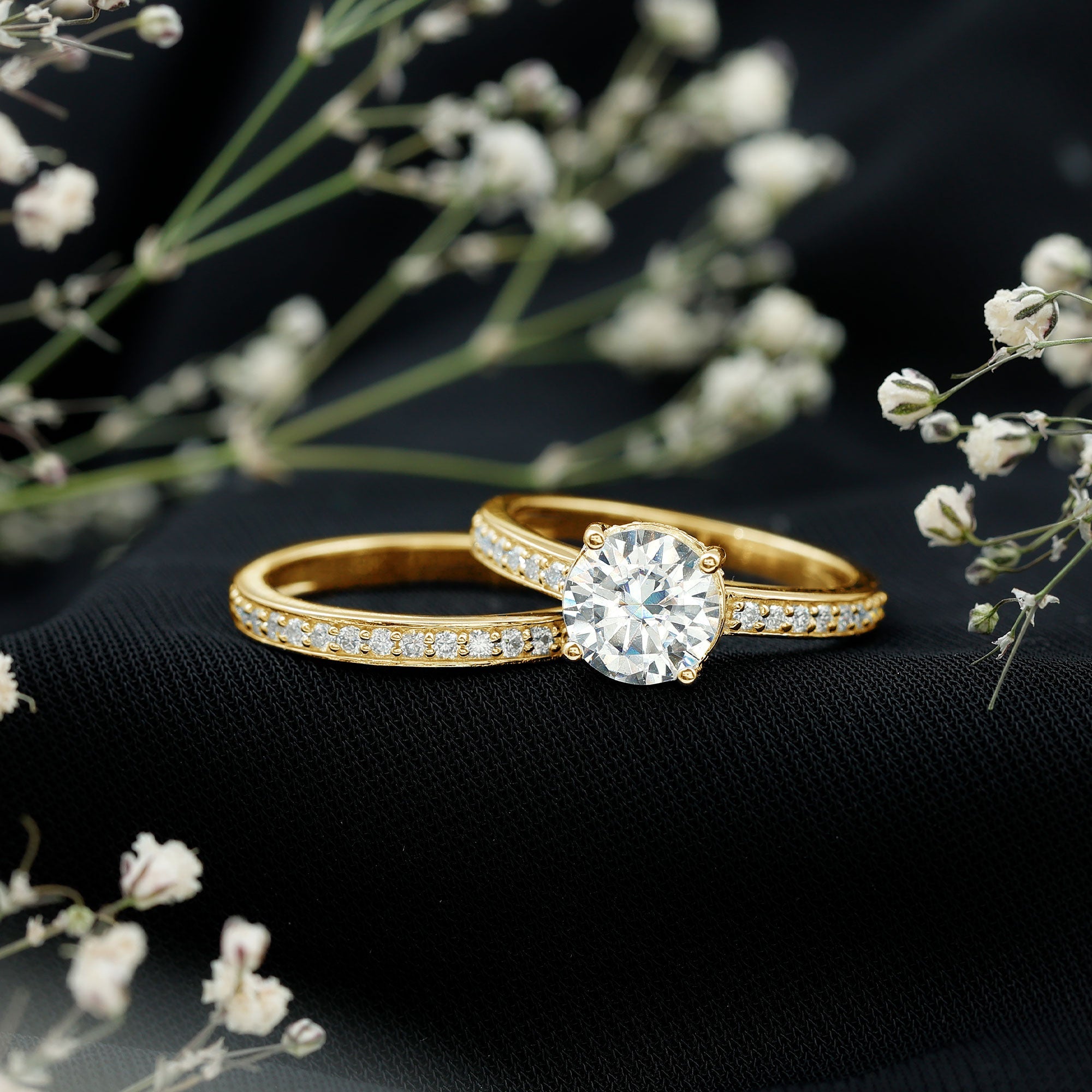 Certified 2 Carat Moissanite Solitaire Wedding Ring Set