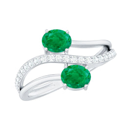 Natural Certified Emerald Two Stone Engagement Ring with Diamonds | Rings | Wiccan Center