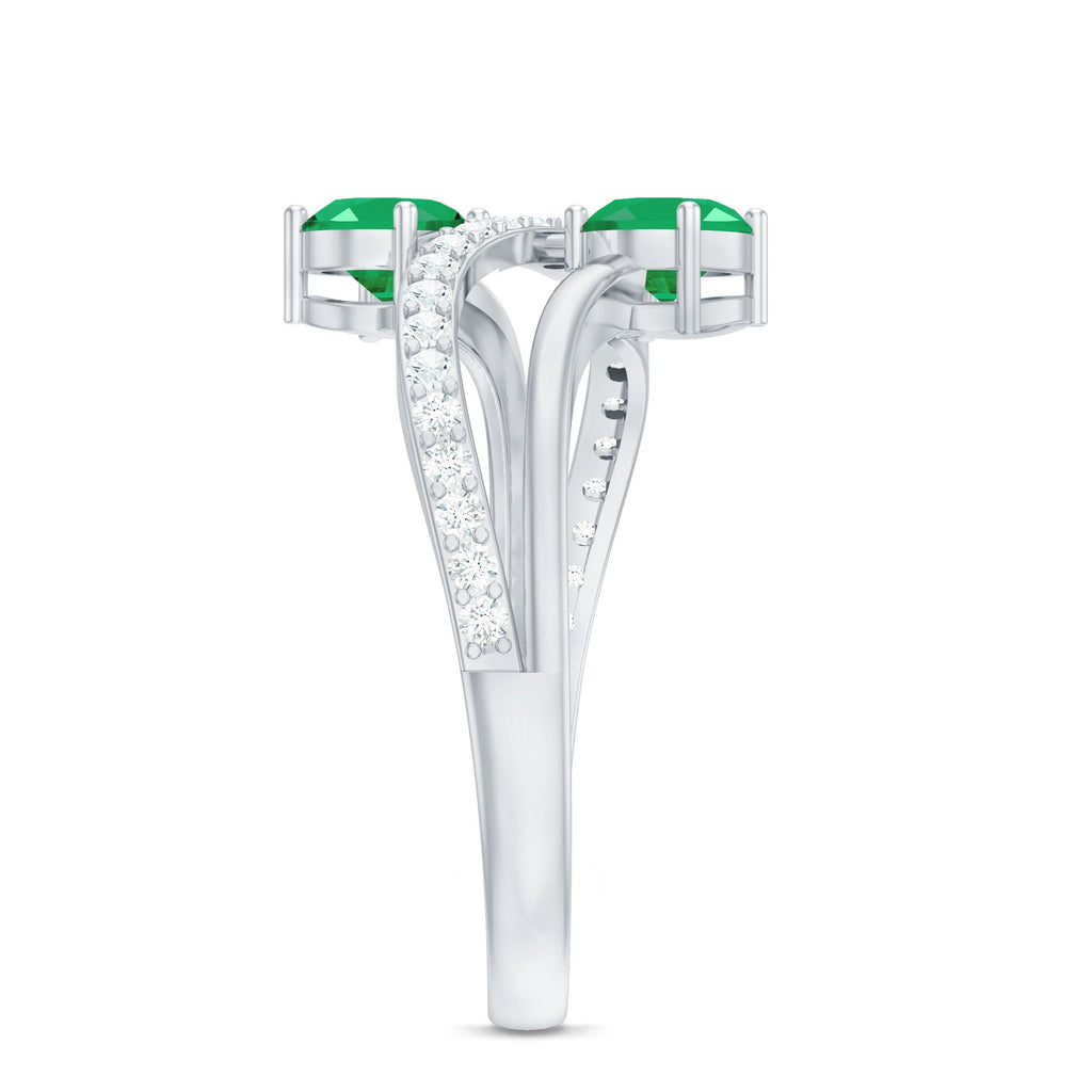 Natural Certified Emerald Two Stone Engagement Ring with Diamonds