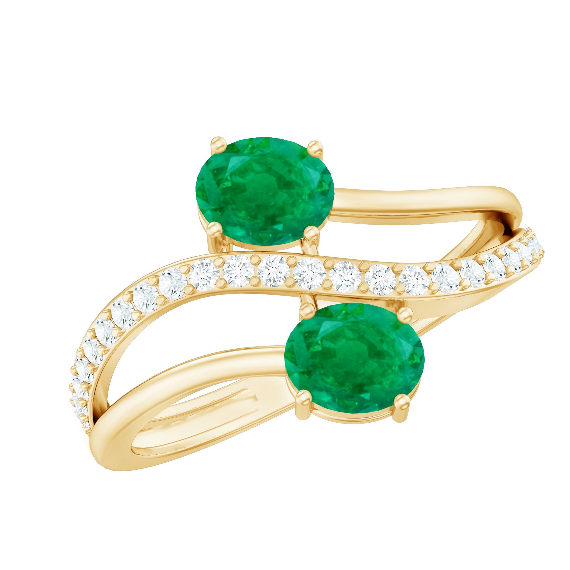 Natural Certified Emerald Two Stone Engagement Ring with Diamonds | Rings | Wiccan Center