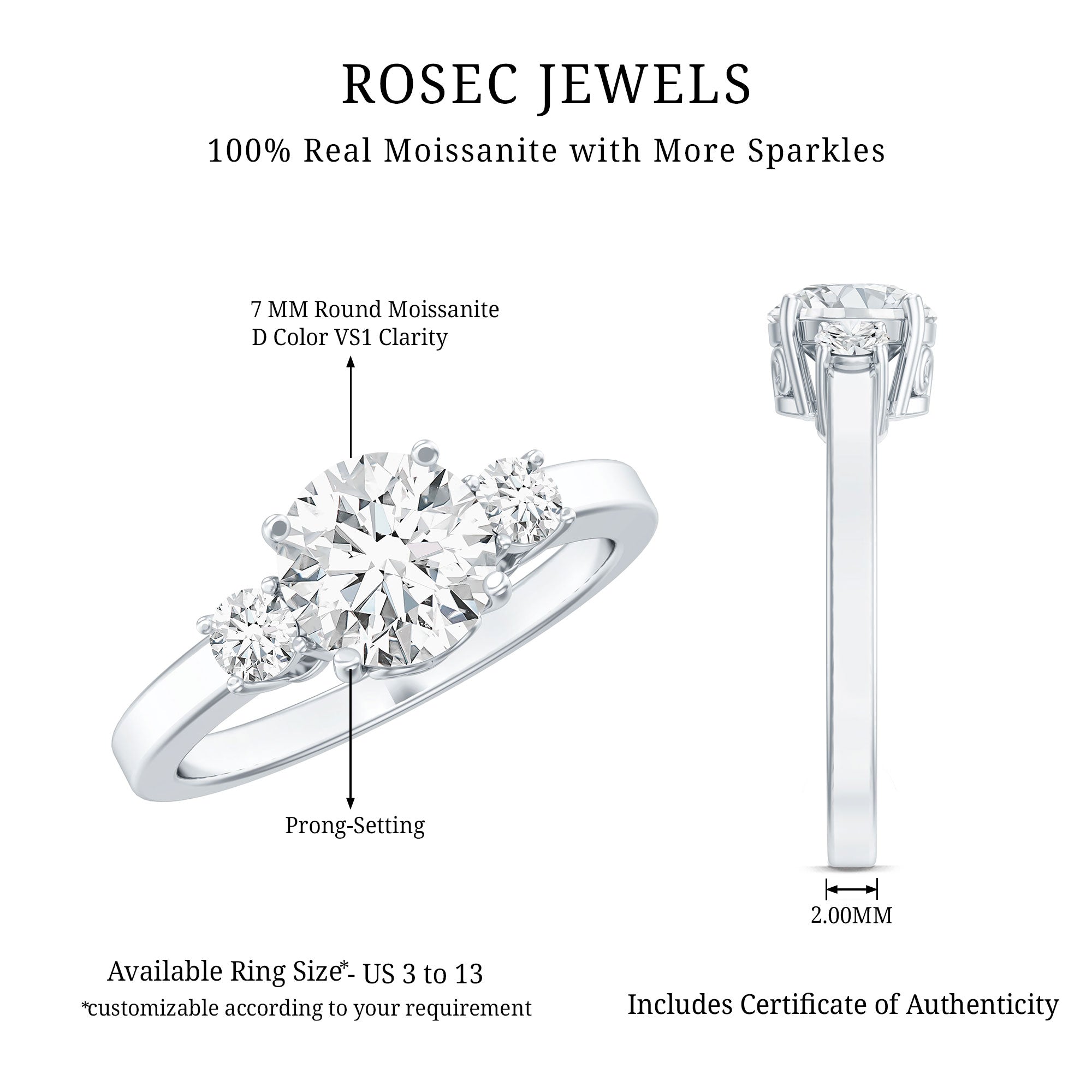 Moissanite Three Stone Round Engagement ring