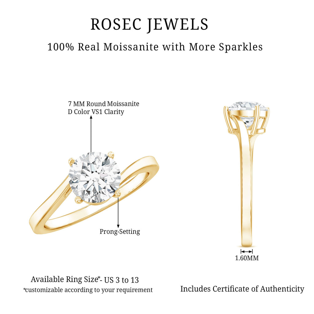 Certified Moissanite Solitaire Engagement Ring with Bypass Shank
