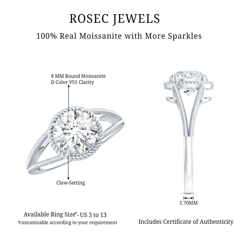 2 CT Round Cut Moissanite Solitaire Engagement Ring with Split Shank