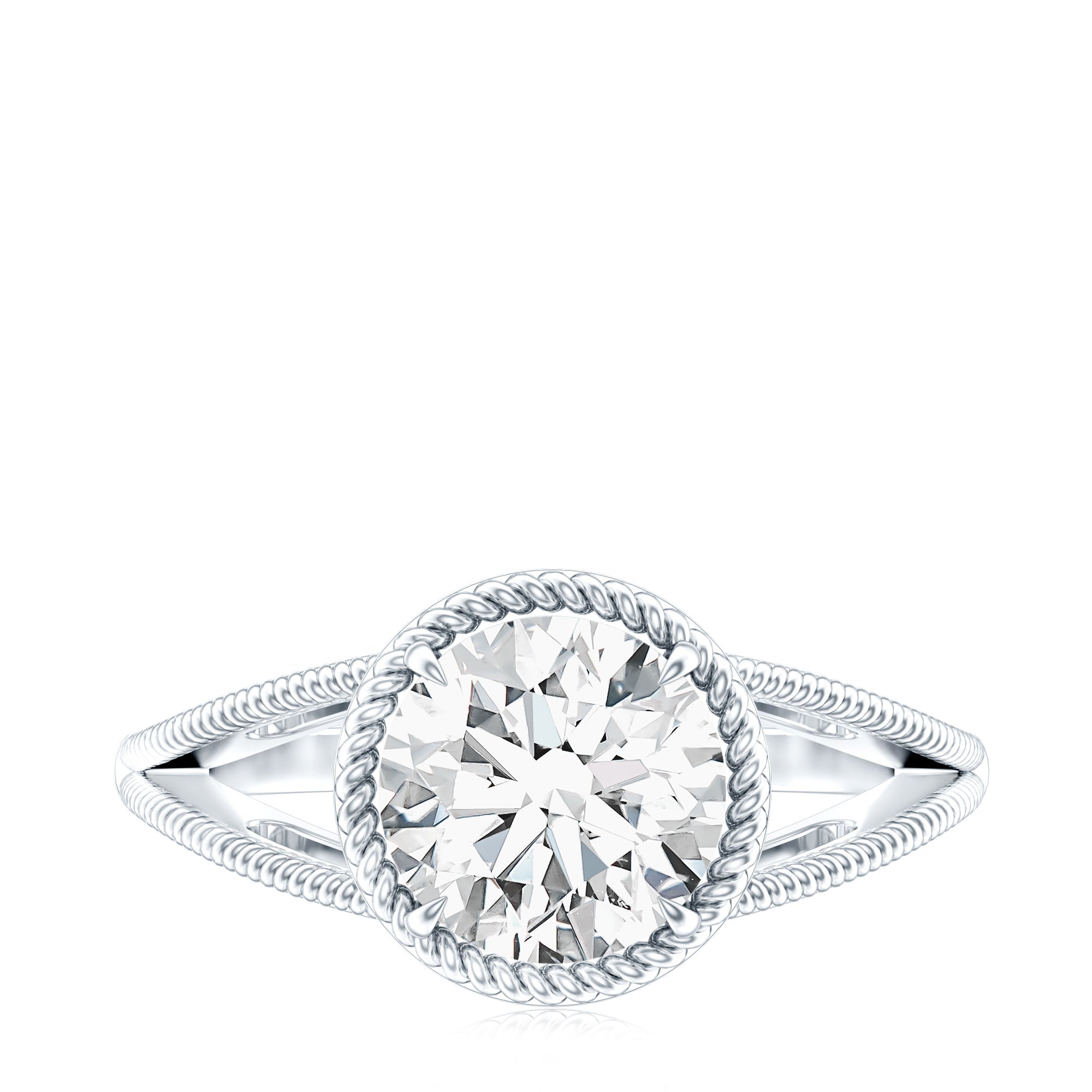 2 CT Round Cut Moissanite Solitaire Engagement Ring with Split Shank