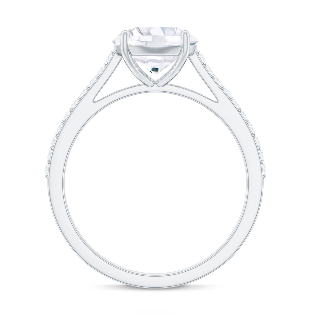 Certified Moissanite Round Cut Solitaire Ring with Side Stones