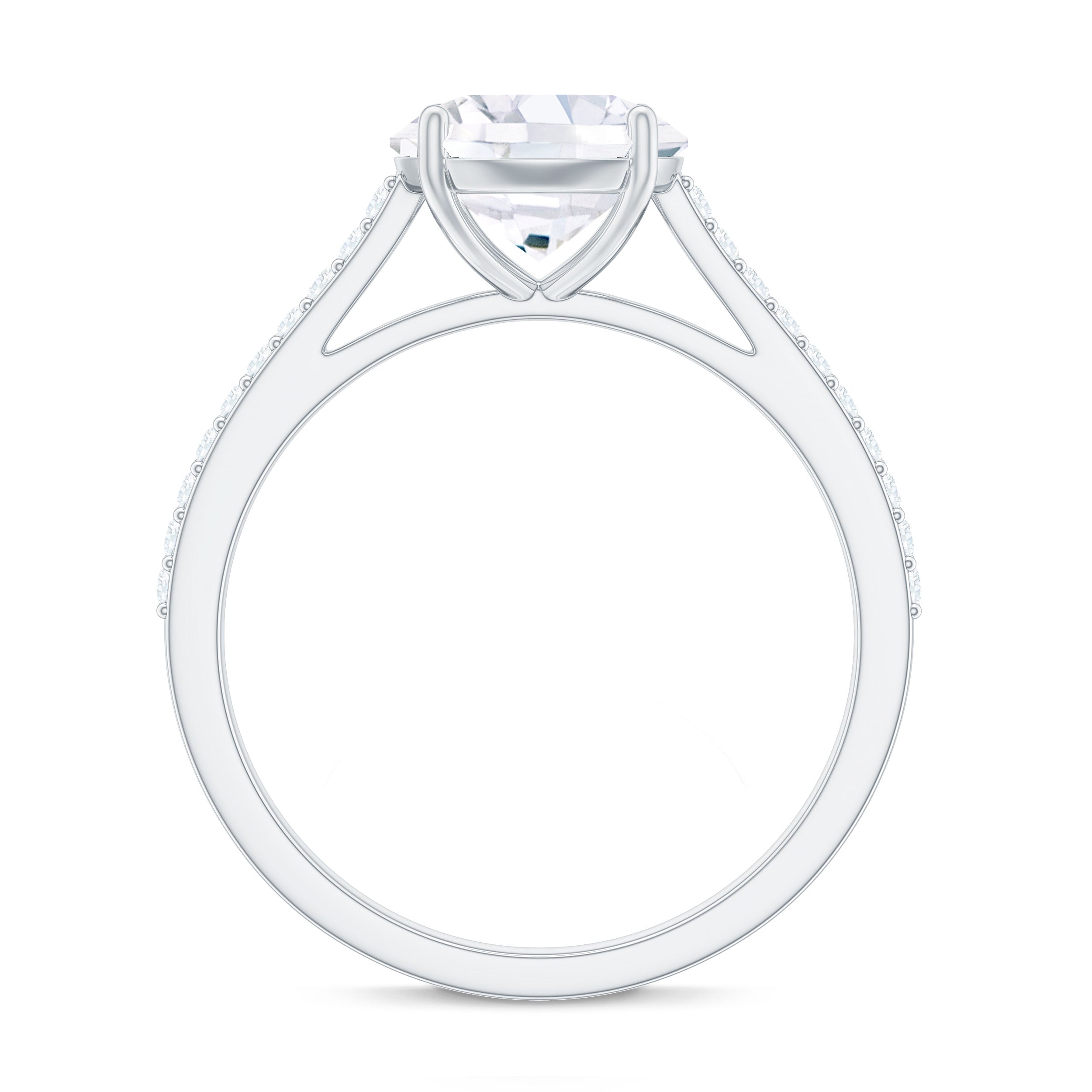 Certified Moissanite Round Cut Solitaire Ring with Side Stones