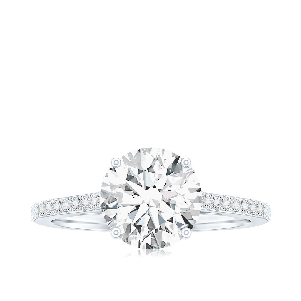 Certified Moissanite Round Cut Solitaire Ring with Side Stones