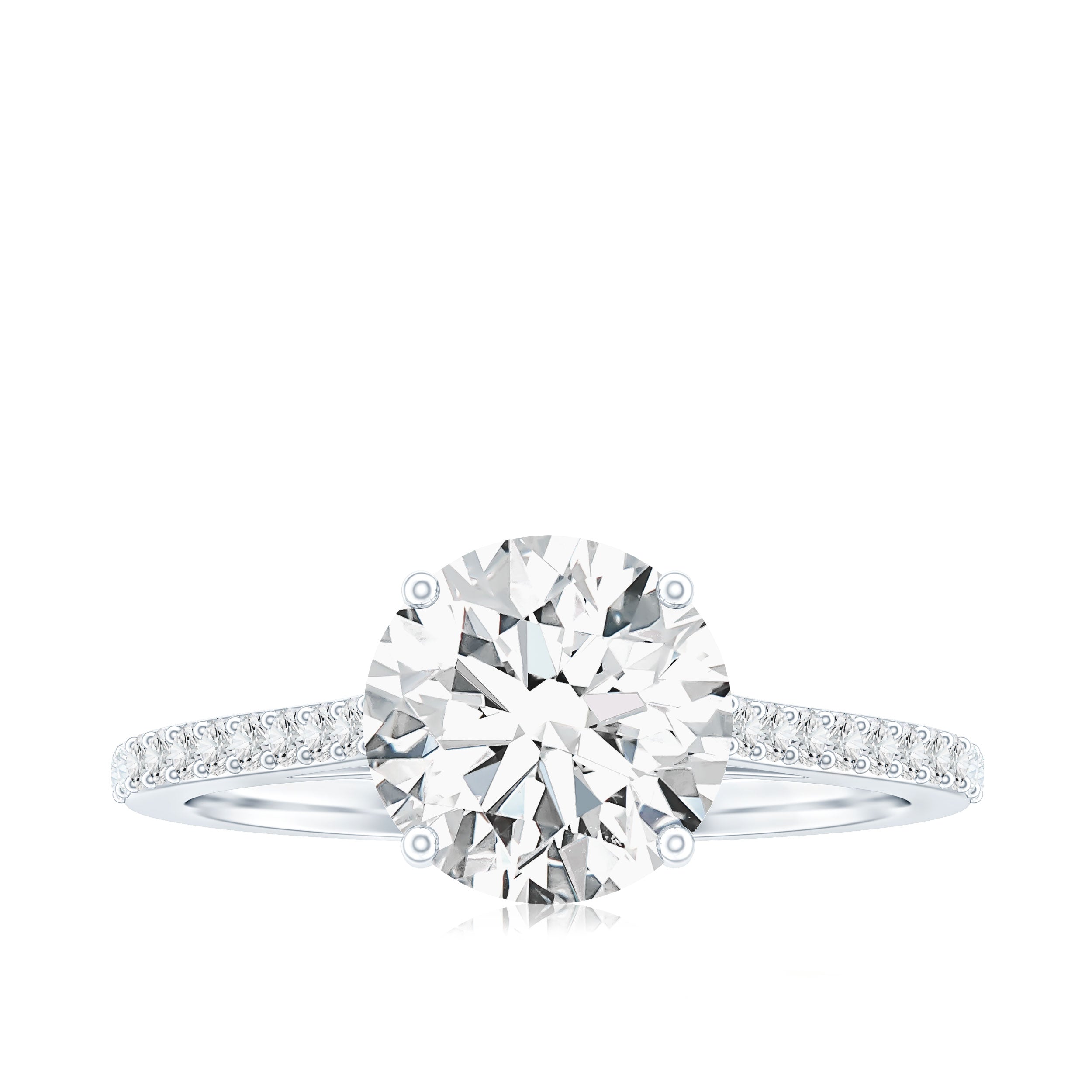 Certified Moissanite Round Cut Solitaire Ring with Side Stones