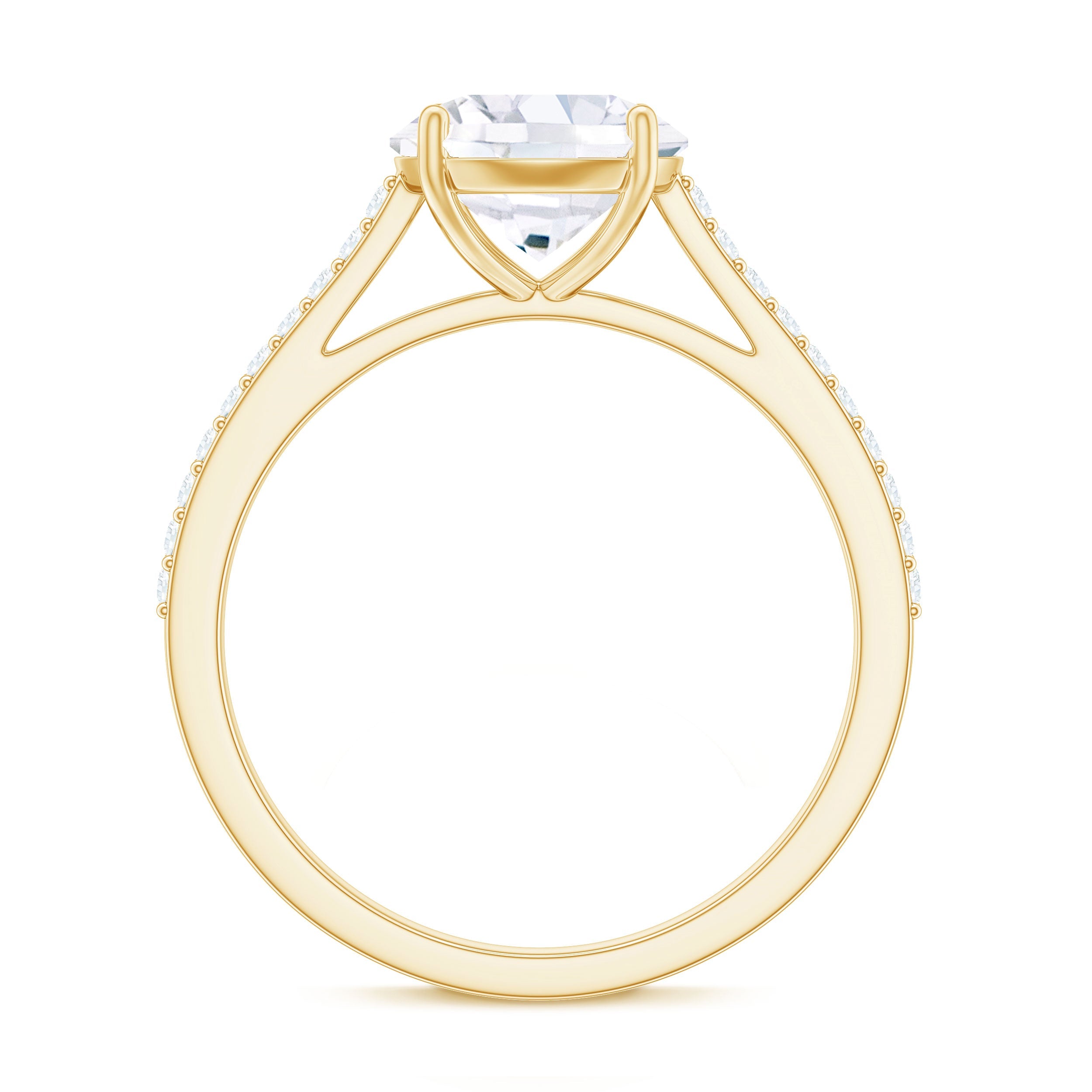 Certified Moissanite Round Cut Solitaire Ring with Side Stones