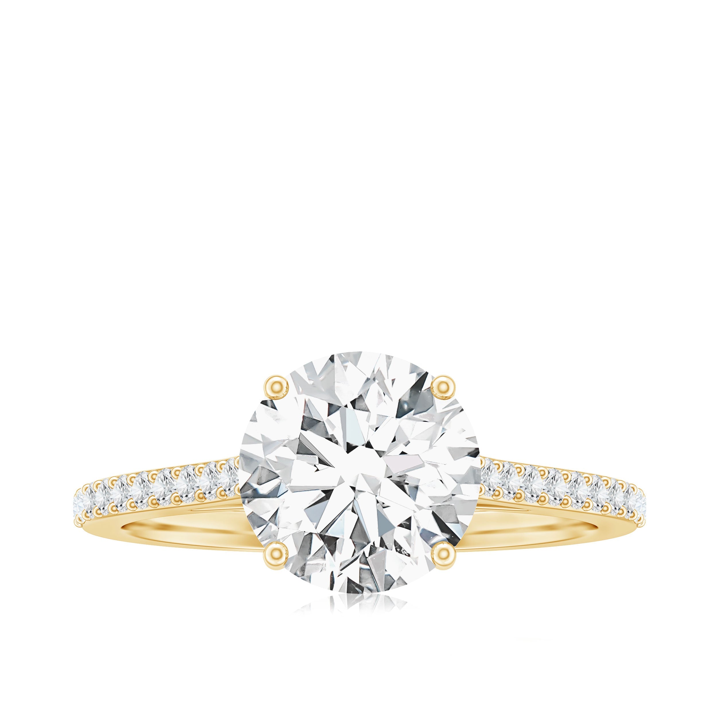 Certified Moissanite Round Cut Solitaire Ring with Side Stones