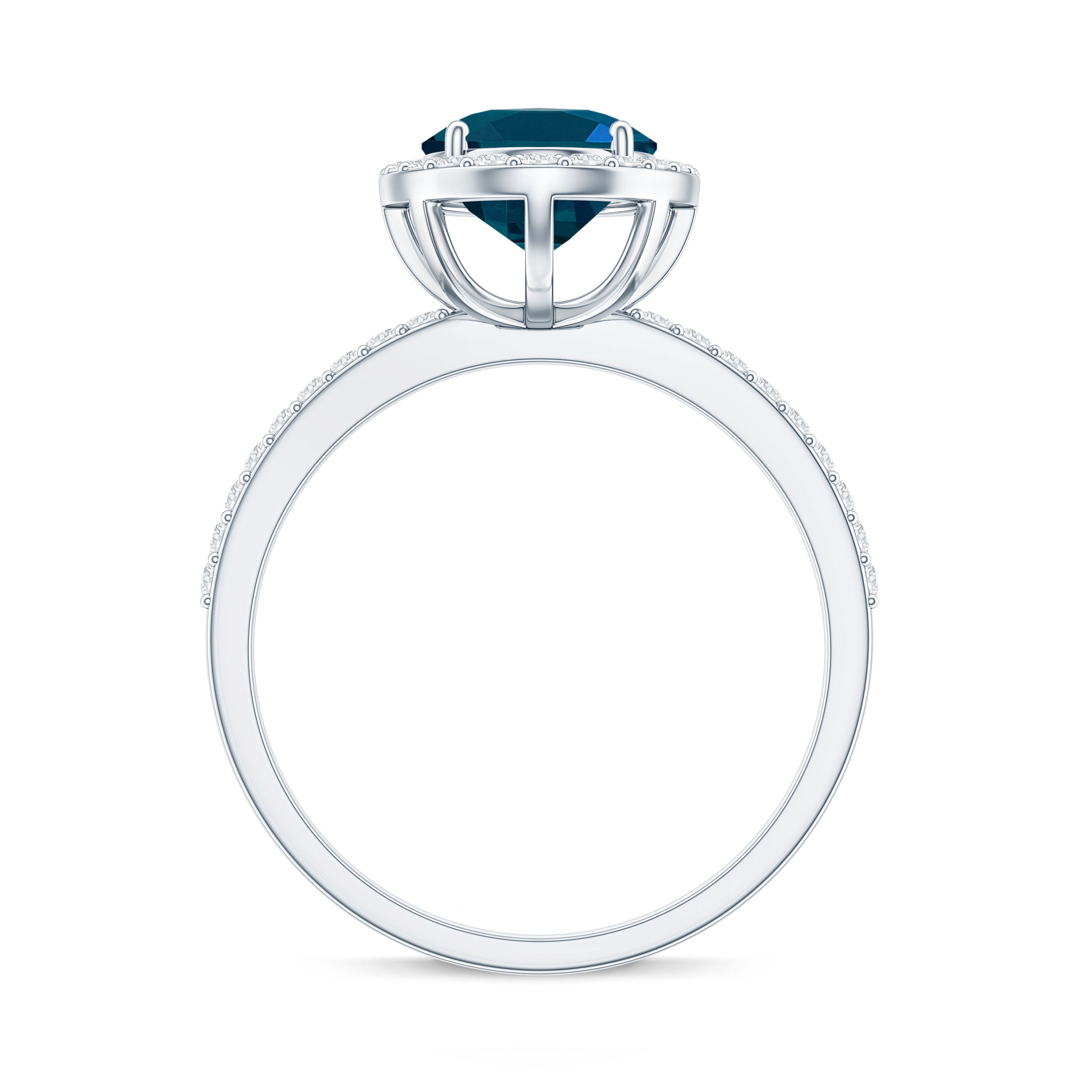 2.5 Carat Oval Cut London Blue Topaz Oblong Engagement Ring with Diamond Halo