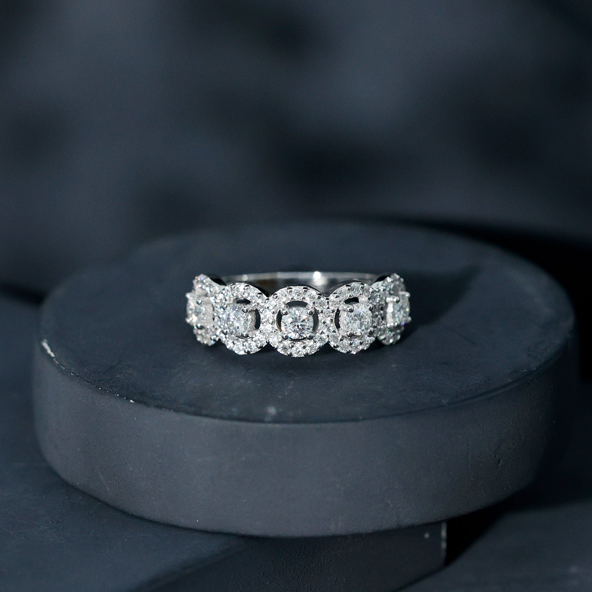Certified Round Cut Moissanite Halo Classic Band Ring
