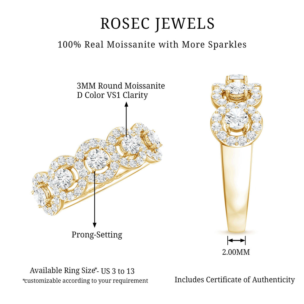 Certified Round Cut Moissanite Halo Classic Band Ring