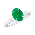Natural 1.2 Carat Emerald Oval Engagement Ring with Diamond Side Stones