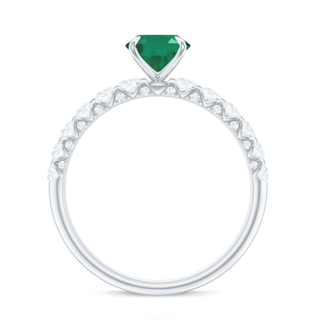 Natural 1.2 Carat Emerald Oval Engagement Ring with Diamond Side Stones