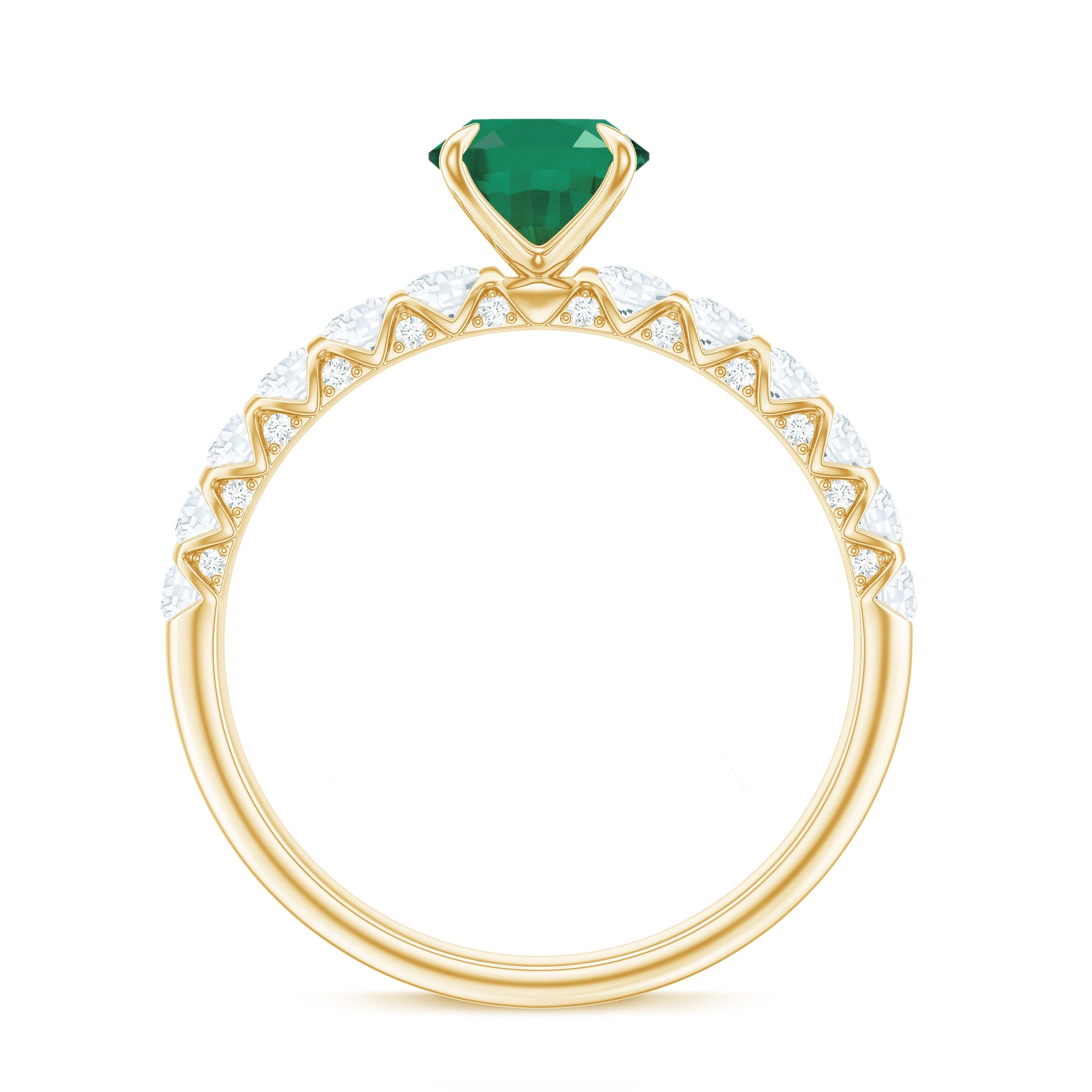 Natural 1.2 Carat Emerald Oval Engagement Ring with Diamond Side Stones