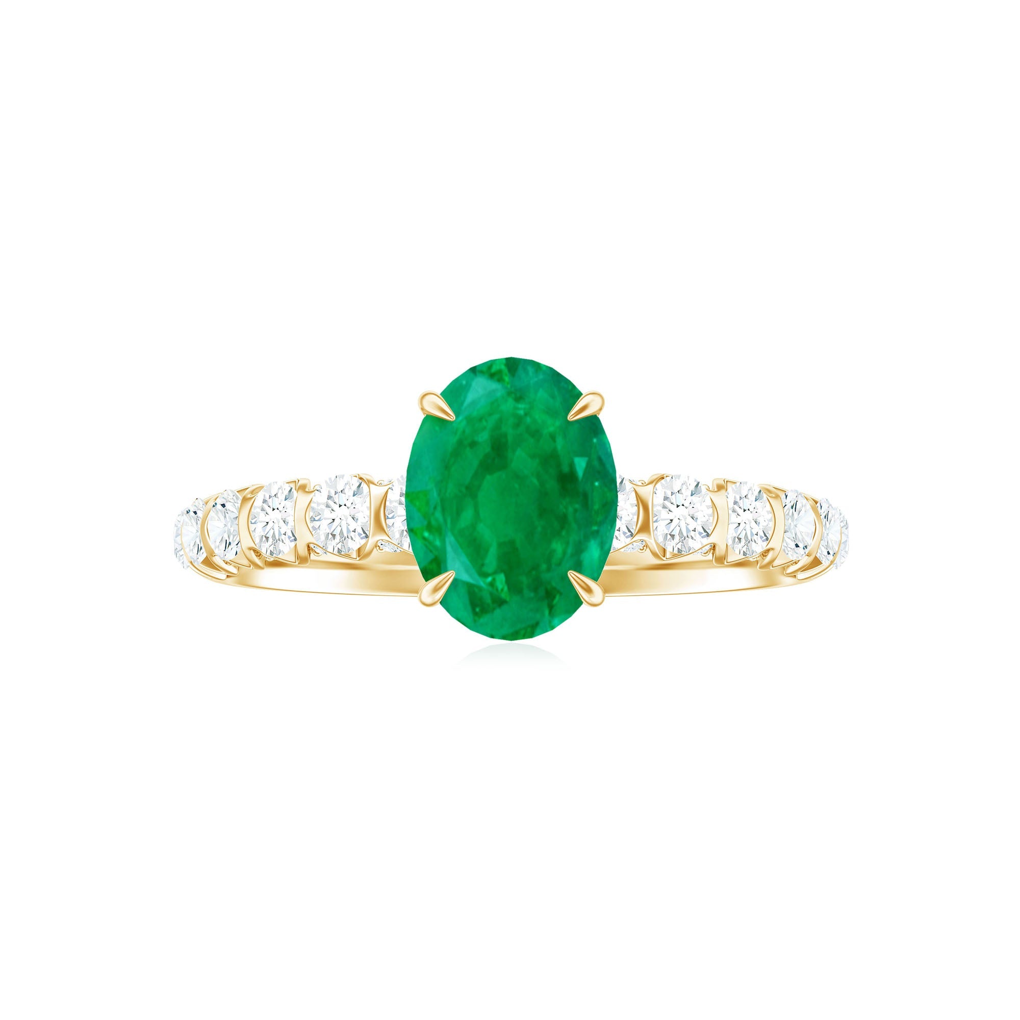 Natural 1.2 Carat Emerald Oval Engagement Ring with Diamond Side Stones