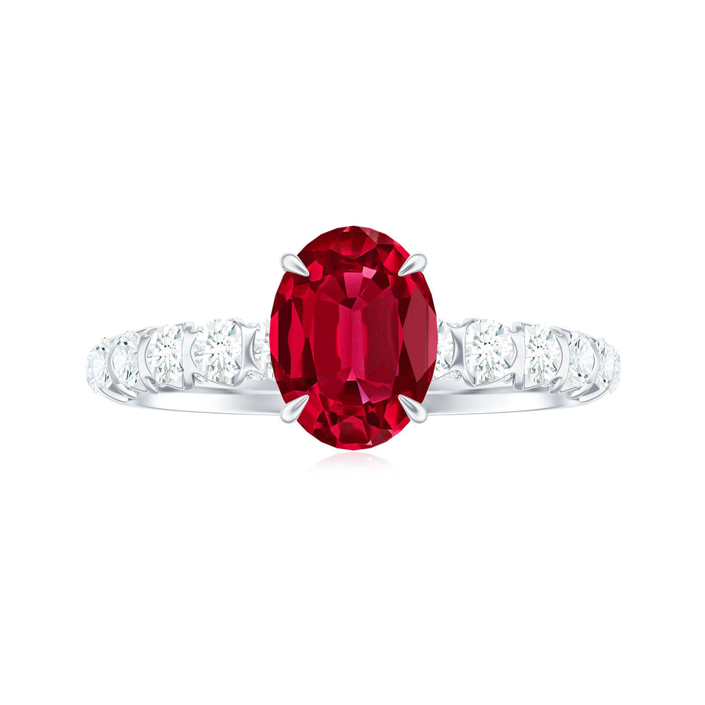Certified 1.5 Carat Lab Grown Ruby Oval Engagement Ring with Diamond
