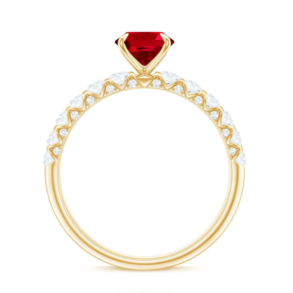 Certified 1.5 Carat Lab Grown Ruby Oval Engagement Ring with Diamond