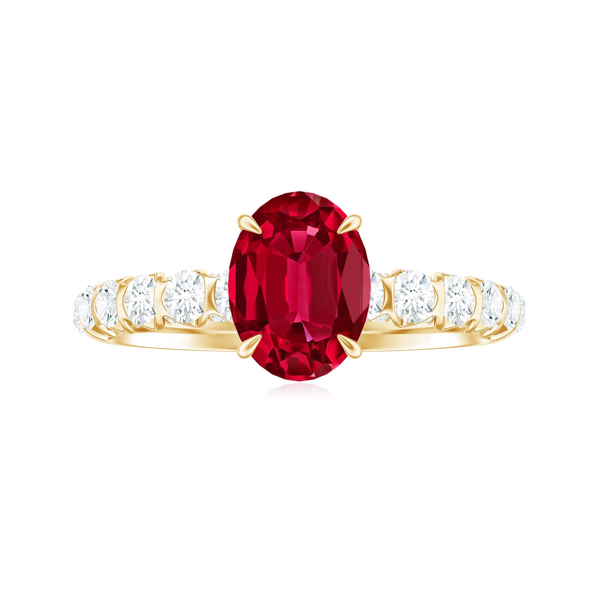 Certified 1.5 Carat Lab Grown Ruby Oval Engagement Ring with Diamond