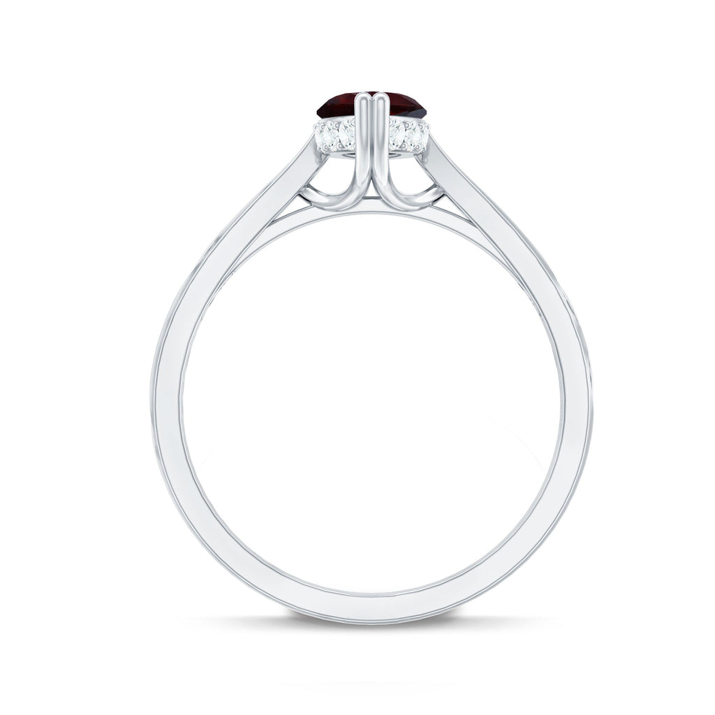 Natural Solitaire Garnet Marquise Engagement Ring with Diamond
