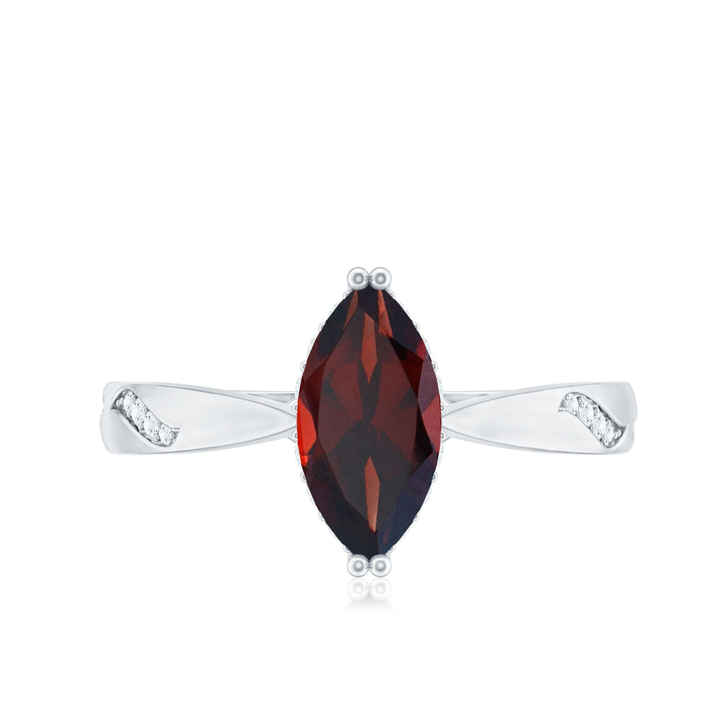 Natural Solitaire Garnet Marquise Engagement Ring with Diamond