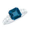 3 Carat Asscher Cut London Blue Topaz Solitaire Engagement Ring with Moissanite