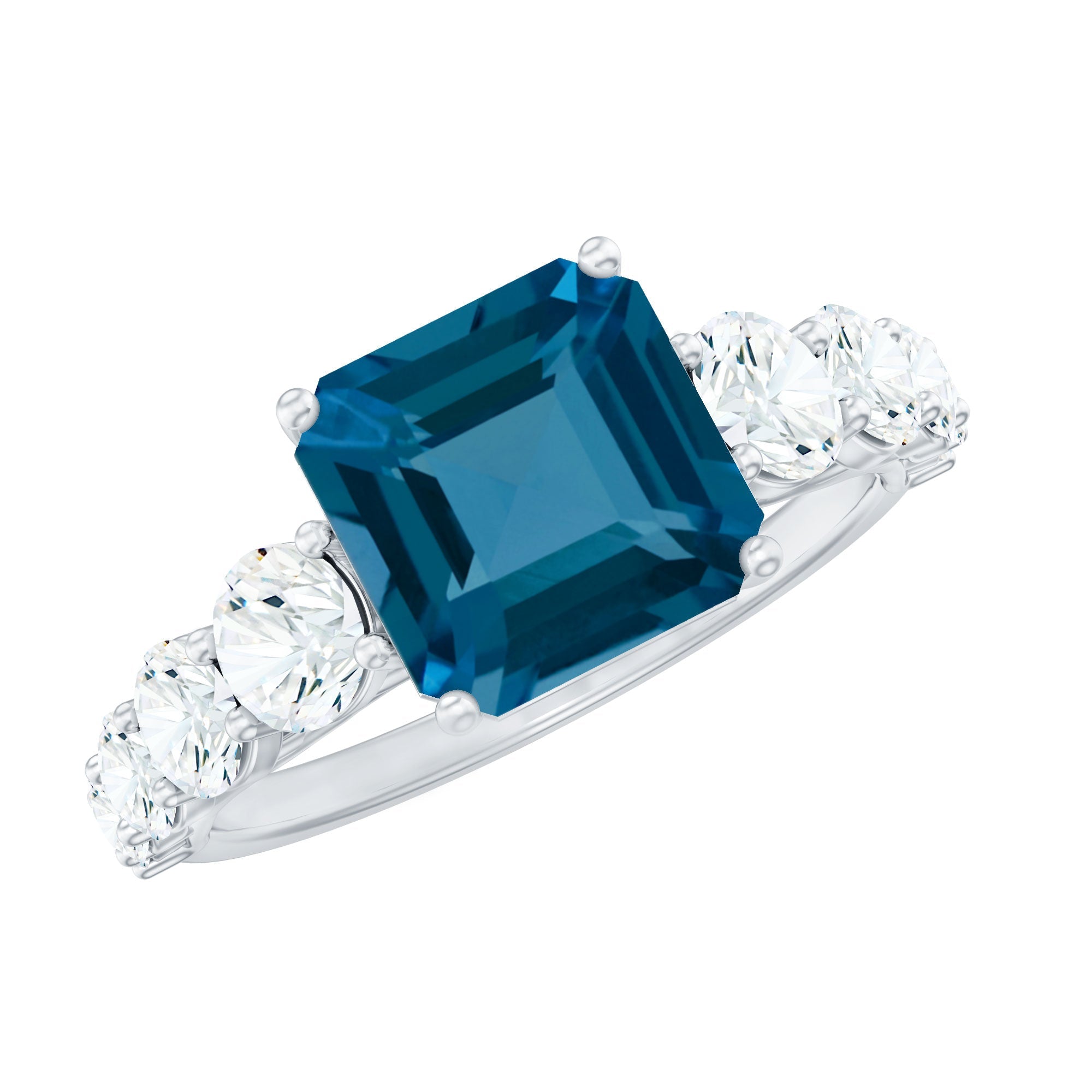 3 Carat Asscher Cut London Blue Topaz Solitaire Engagement Ring with Moissanite