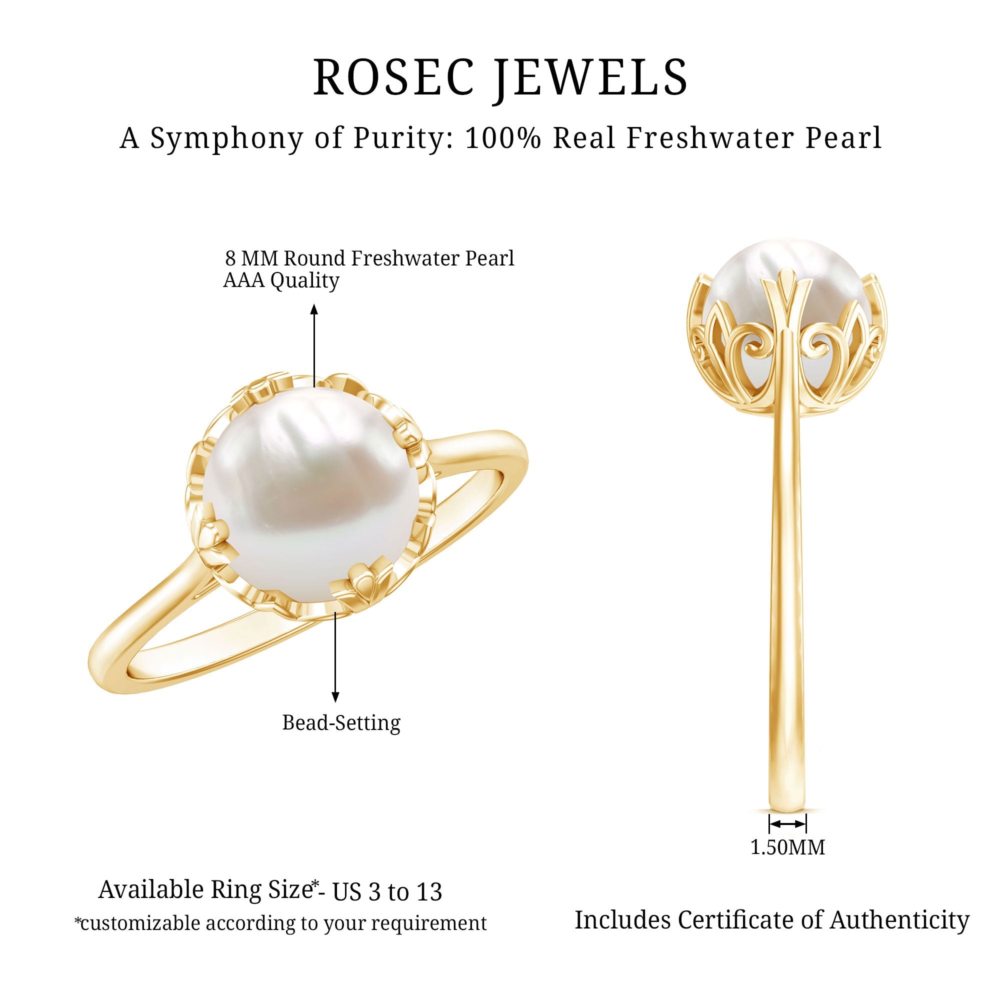 Cultured 7.4 Carat Freshwater Pearl Solitaire Engagement Ring