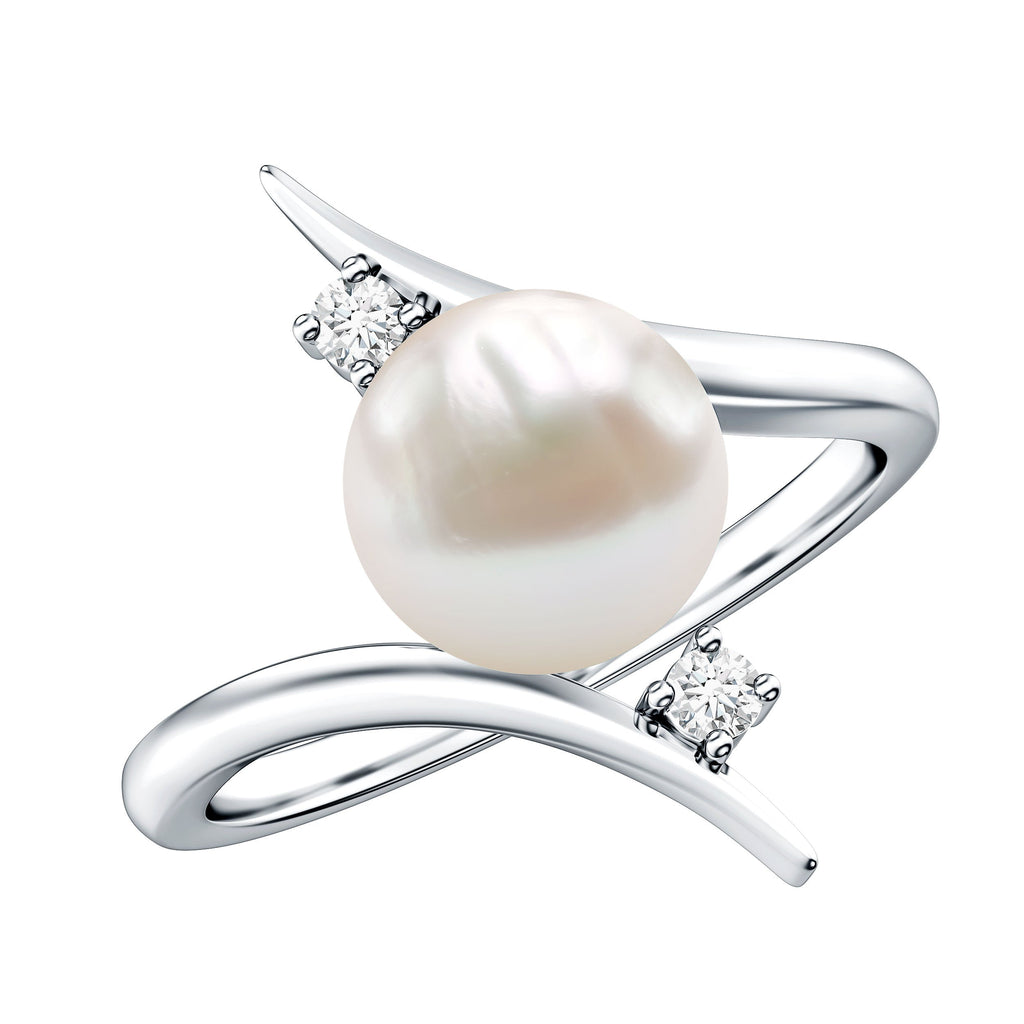 Cultured 7.4 Carat Freshwater Pearl Engagement Ring with Diamond Bypass Shank