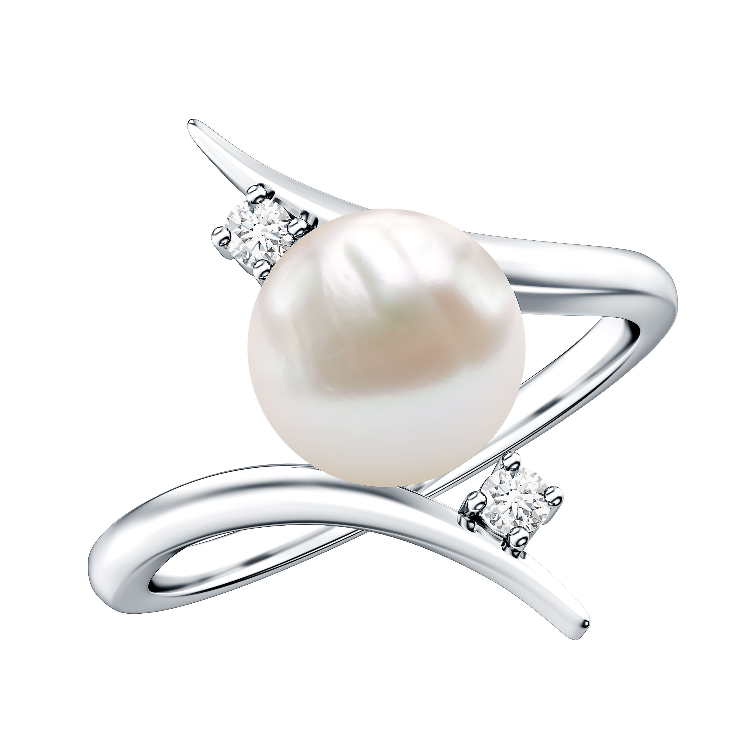 Cultured 7.4 Carat Freshwater Pearl Engagement Ring with Diamond Bypass Shank